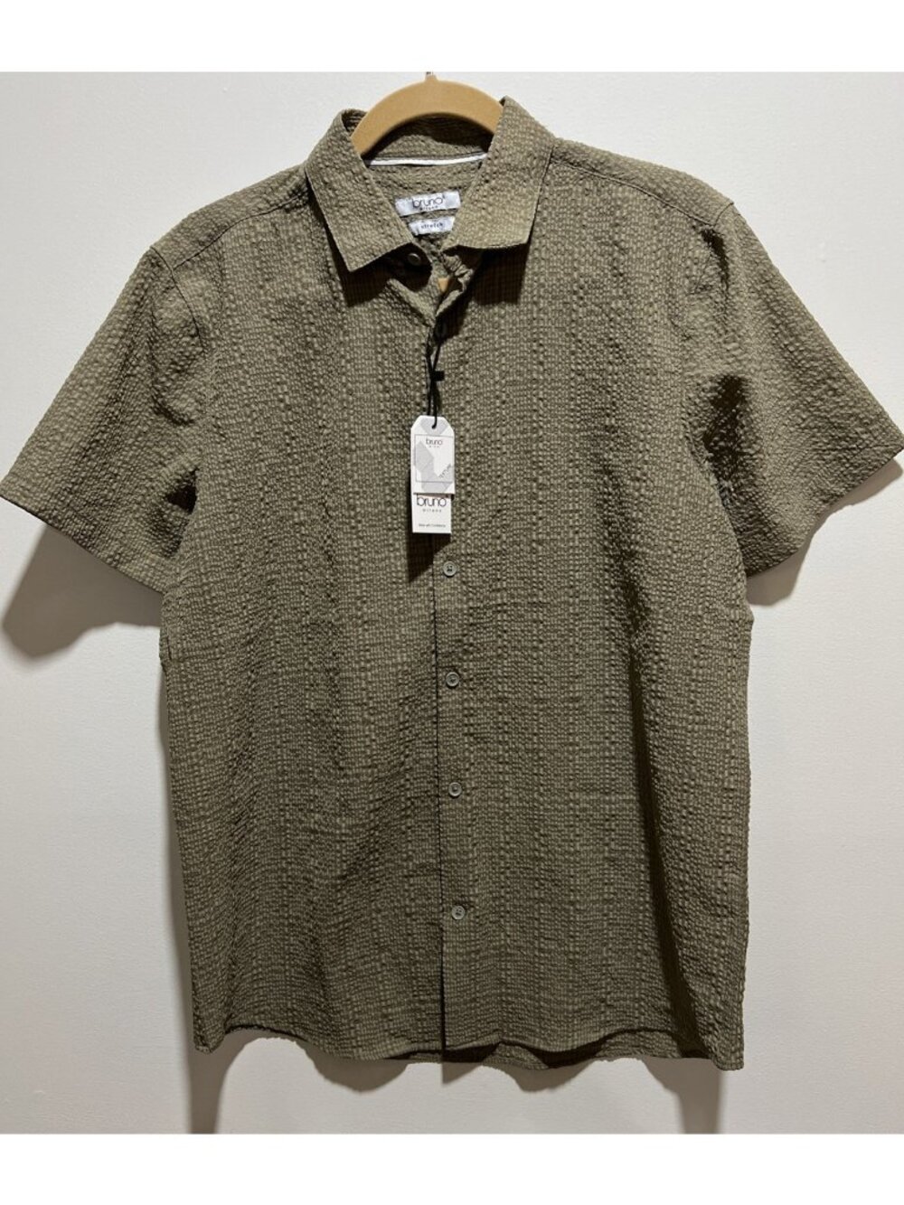 NWT Bruno Milano Button Down Short Sleeve Shirt ~ Size Small ~ Stretch, Textured